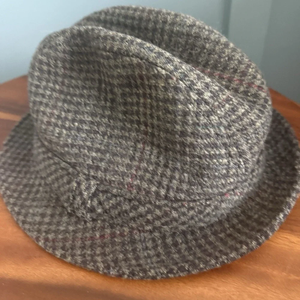 Vintage Pendleton 100% Virgin Wool Fedora Hat XL Gray Houndstooth Made USA F/W